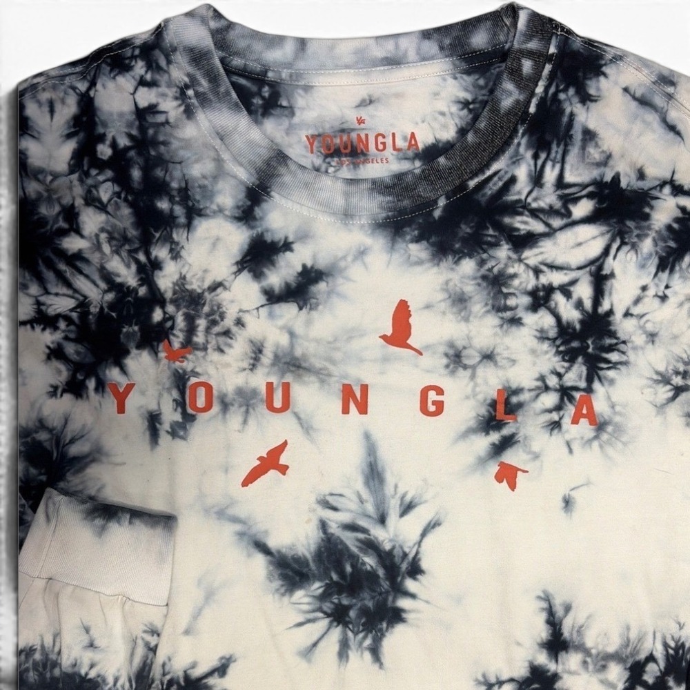 YoungLA Mens Tie Dye Long Sleeve T-Shirt Black White Orange Logo 811 YLA2160 L